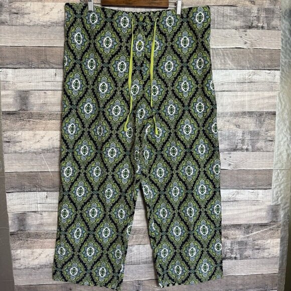 Vera Bradley All Cotton Corduroy Colorful Boho Pants Drawstring Blues Greens XL - Picture 1 of 8